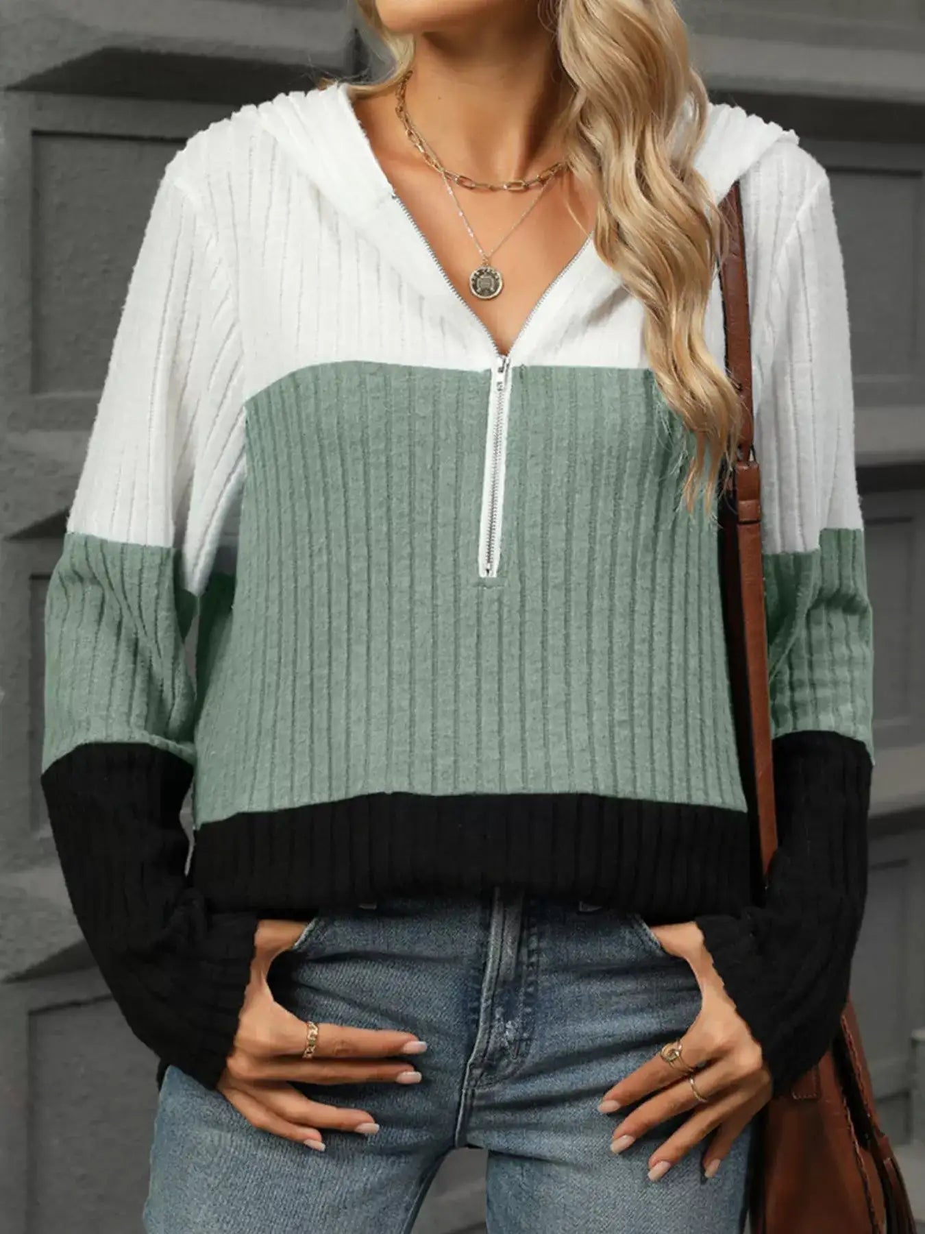 Color Block Half Zip Hooded Top - Bela Fils BoutiqueBela Fils Boutique